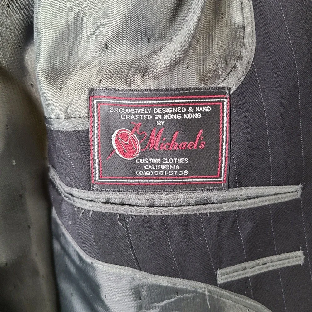 Michael's Jacket Mens 50XL Black Striped Blazer Four Button Peak Lapel Custom